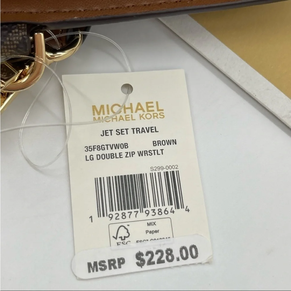 Michael Kors Large Double Zip Wallet Wristlet Leather Rich Brown